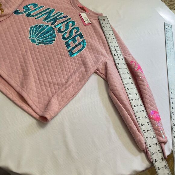 NWT Simply Southern Sunkissed Pink Sequin Crewneck Sweater Pullover Size Large - Picture 7 of 9